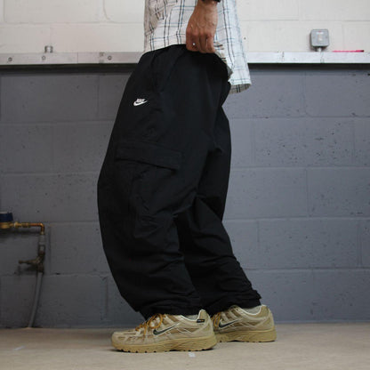 Y2K Nike baggy tracksuit bottoms black XL cargos loose leg unlined track pants
