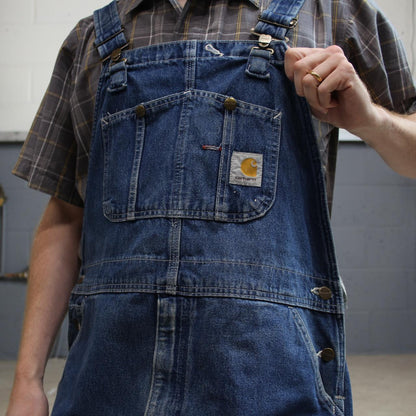 Carhartt baggy dungaree shorts 00s denim overalls blue