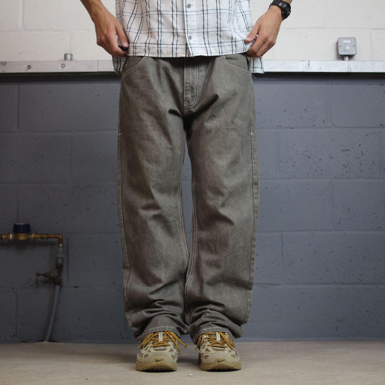 Y2K 8732 embroidered jeans grey denim W38L32 straight fit streetwear jeans