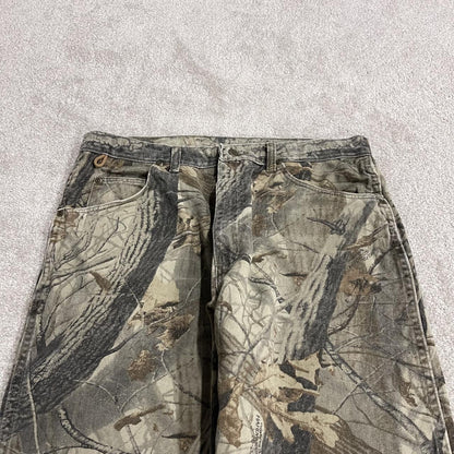 Wrangler Realtree camo jeans y2k khaki Straight leg hardwoods Realtree forest camouflage pants