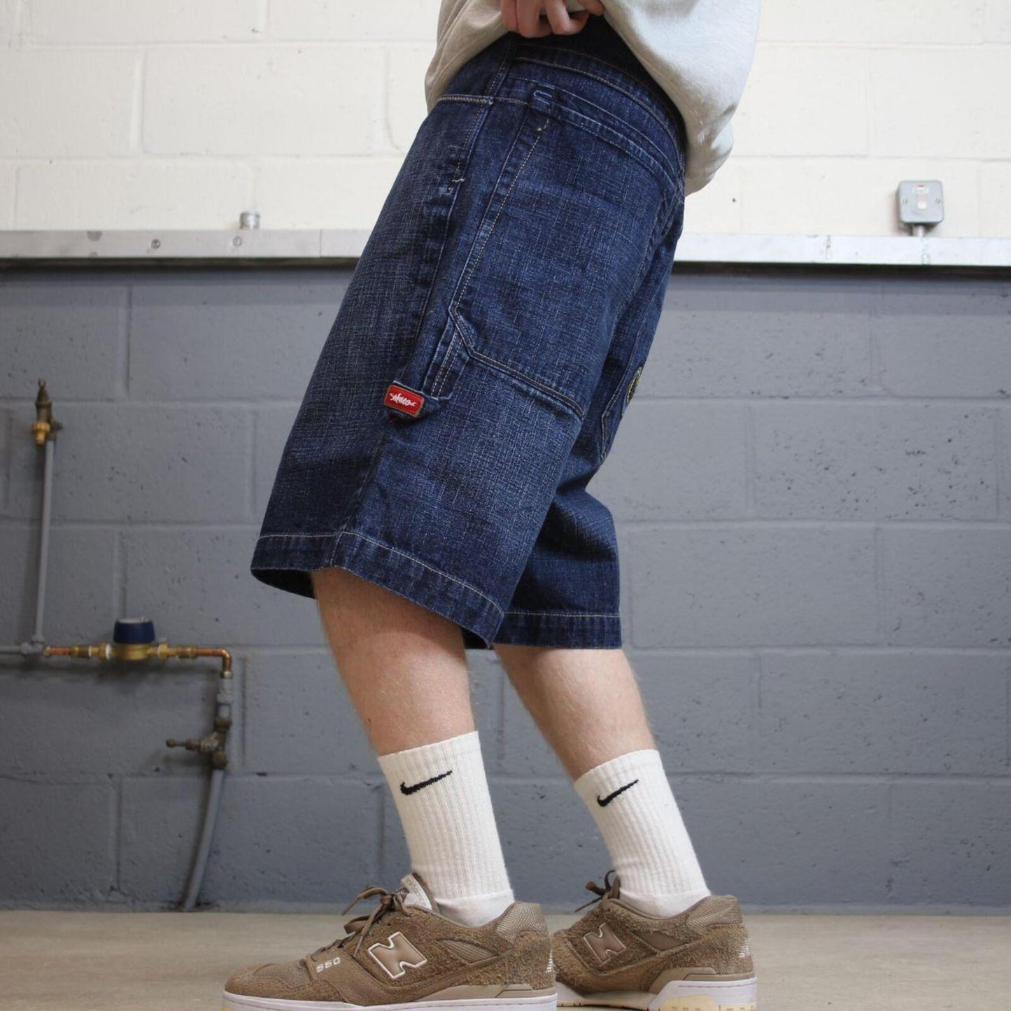 JNCO Y2K serpent 8 ball carpenter shorts skater style blue Loose denim large rear pocket jorts