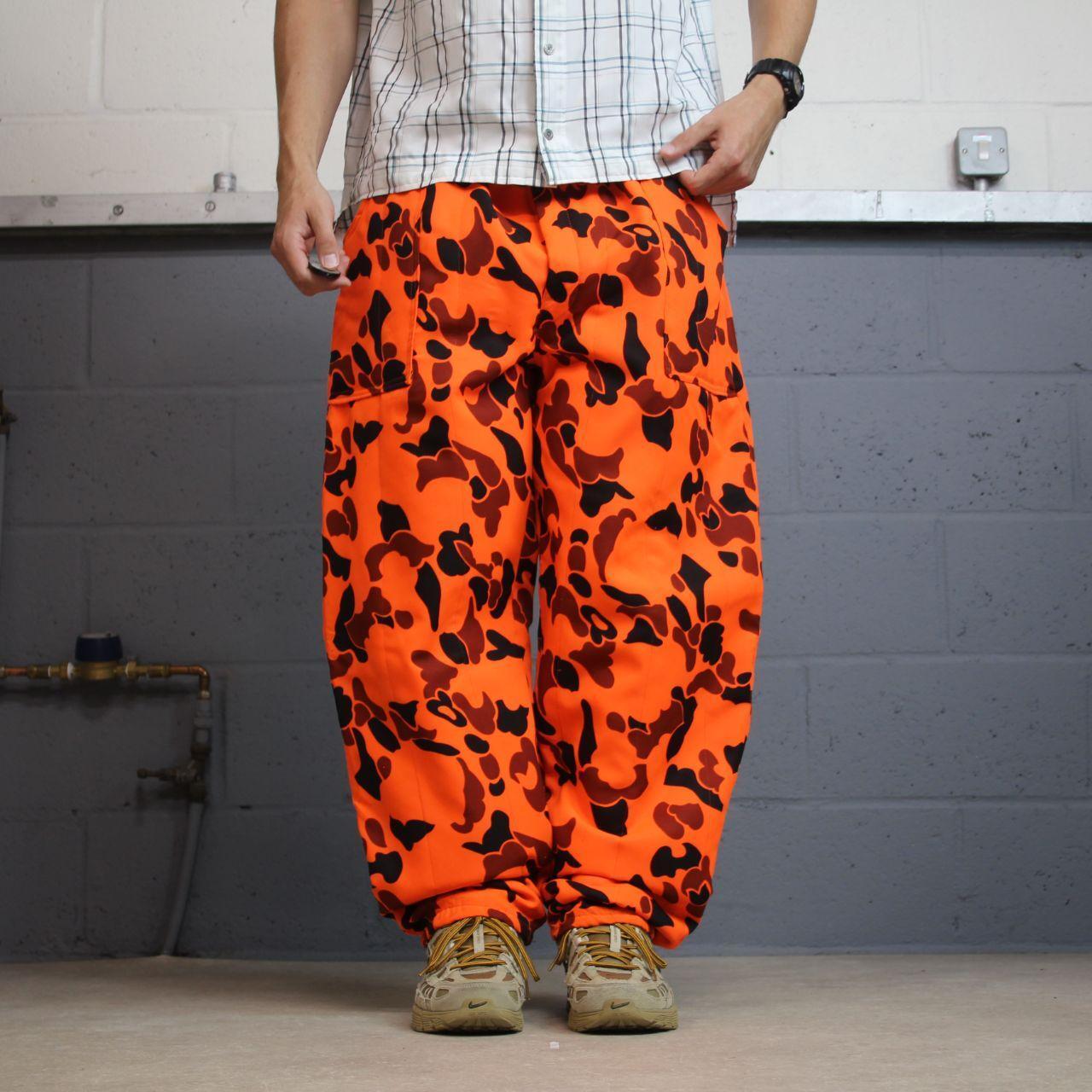 Vintage camo cargo pants y2k utility orange Baggy insulated camouflage hunting trousers
