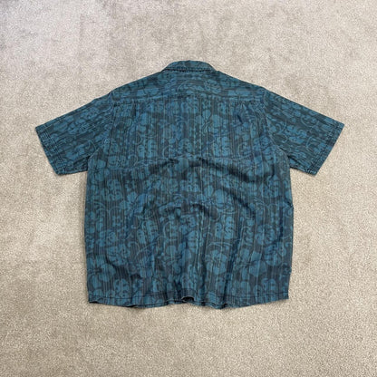 Columbia funky corduroy short sleeve shirt blue Y2K patterned festival surf style summer shirt