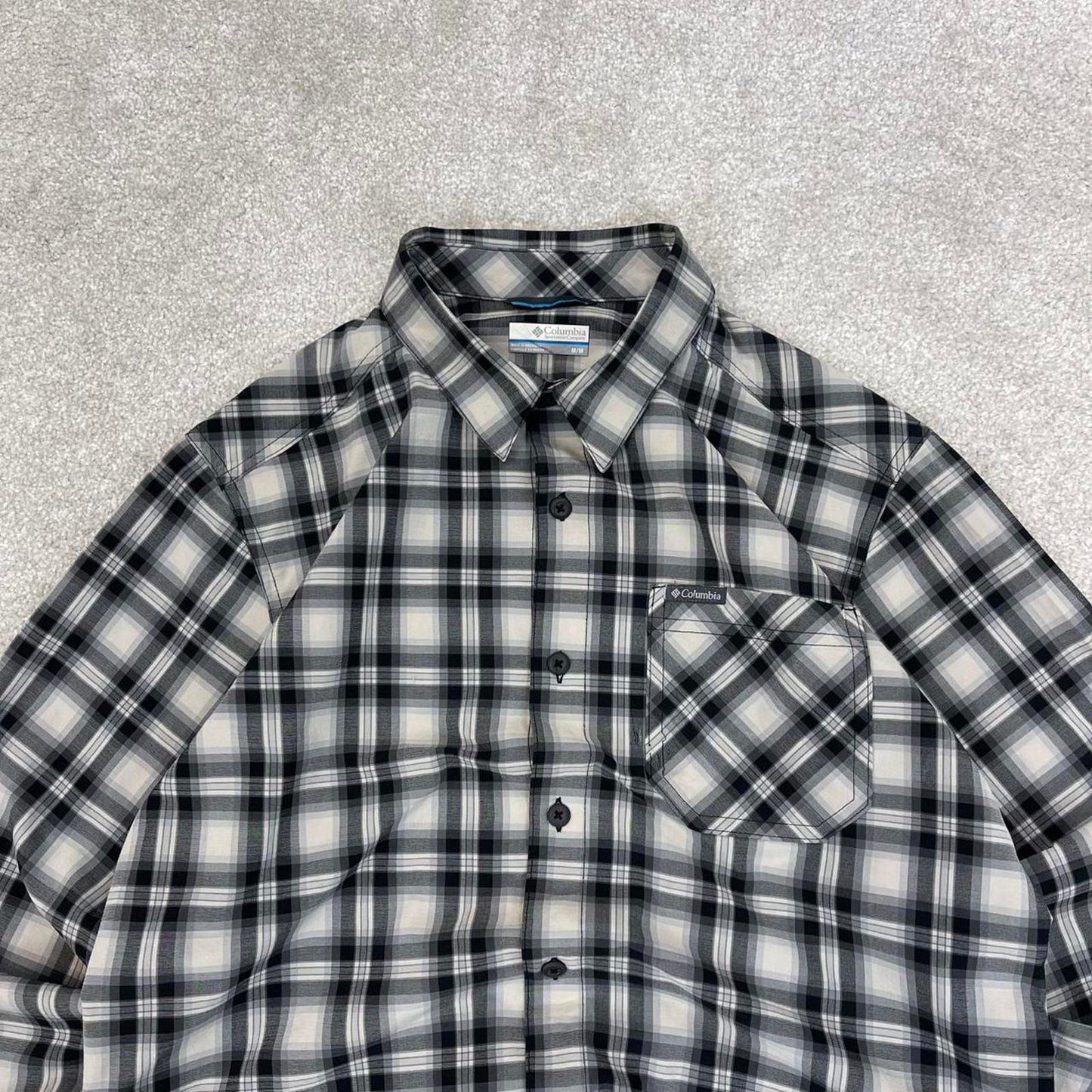 Grey checkered Columbia technical shirt Medium men's long sleeve button up autumn y2k style