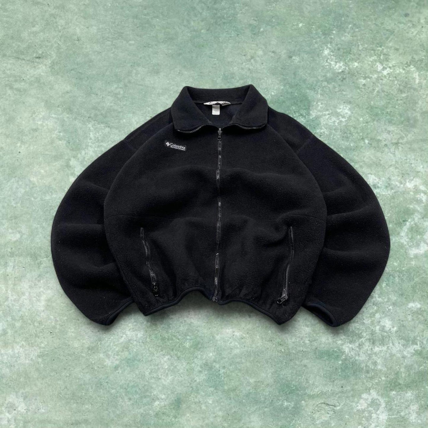 Y2K vintage Columbia technical fleece boxy fit black Patch logo full zip up autumn wear
