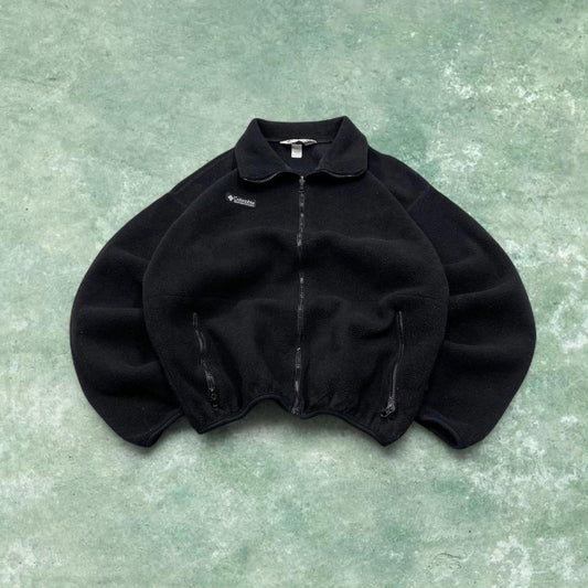 Y2K vintage Columbia technical fleece boxy fit black Patch logo full zip up autumn wear