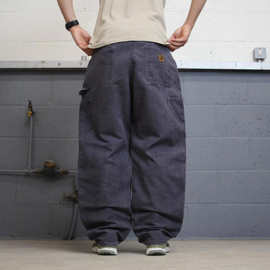 Baggy Carhartt carpenter jeans W38L32 navy grey wide leg canvas 90s skater style cargos