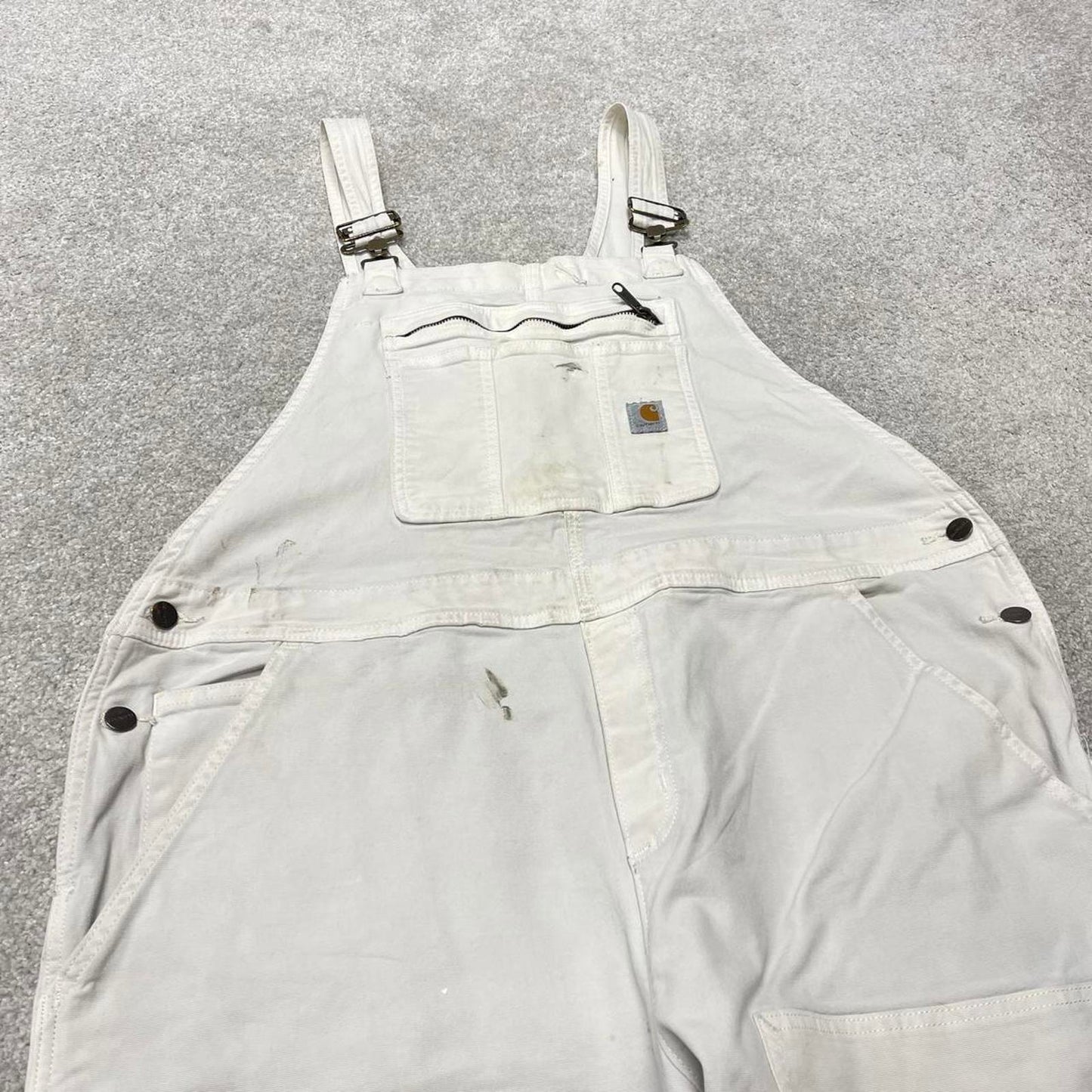 00s Carhartt dungarees overalls workwear XL 16/18 womens white canvas bib & brace utility worker