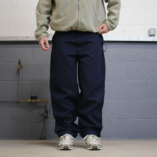 Vintage y2k work pants loose navy Chino style skate trousers Aramark workwear patch logo