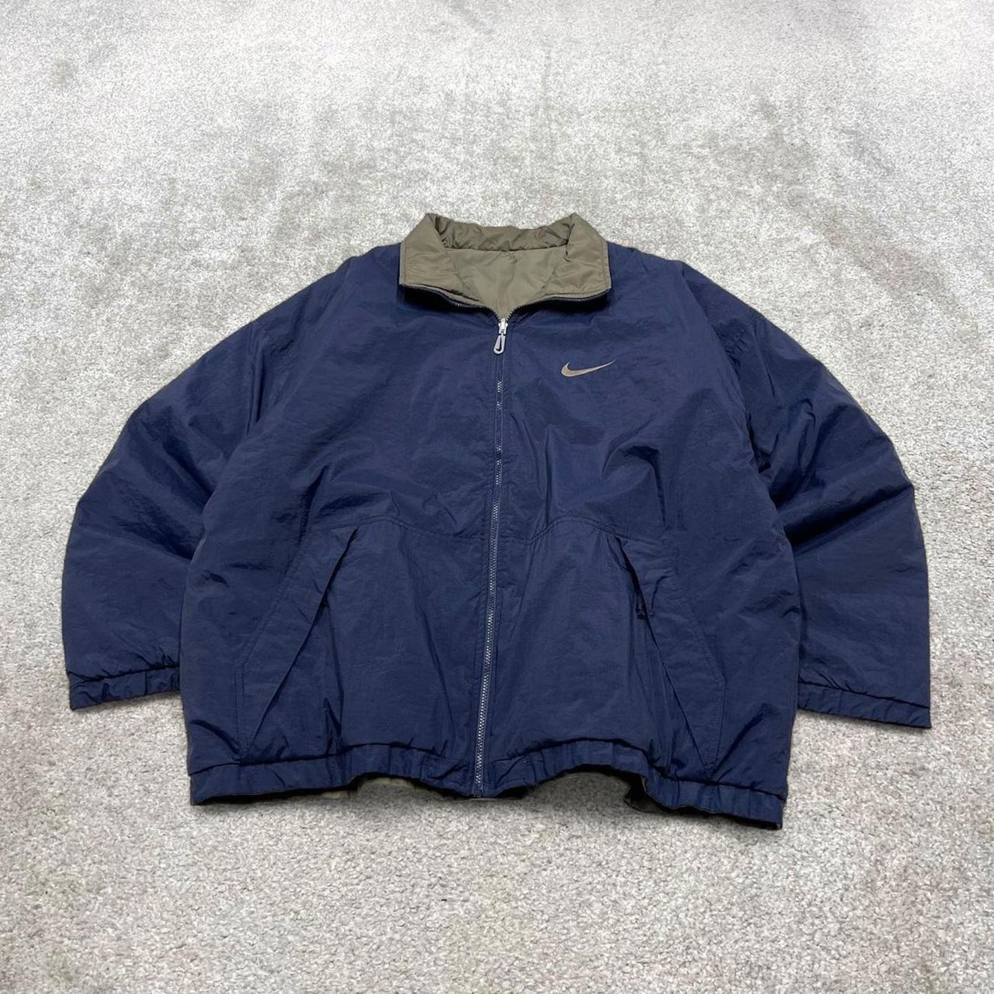 Reversible Nike technical jacket XXL men's y2k 00s style padded tech coat embroidered Swoosh