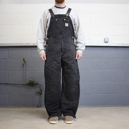 Black Carhartt dungarees W34L30 mens quilt lined canvas overalls utility worker