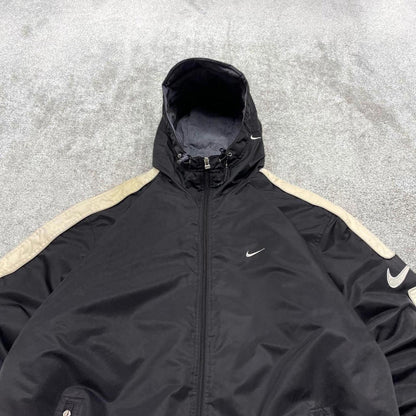 Vintage Nike technical windbreaker jacket Large men's black y2k hooded full zip up coat technical