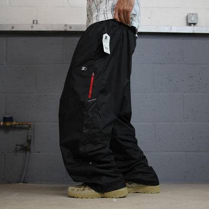 Vintage Starter baggy tracksuit bottoms black loose leg mesh lined casual track pants