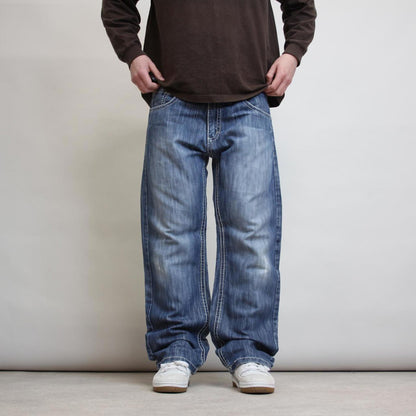 Blue Southpole jeans W38 L32 loose 90s style skater jeans tab logos
