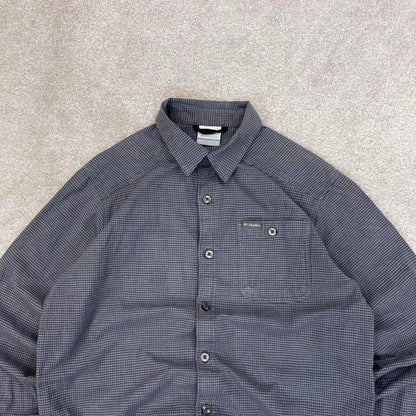 Grey checkered Columbia technical shirt Small men's long sleeve button up autumn y2k style