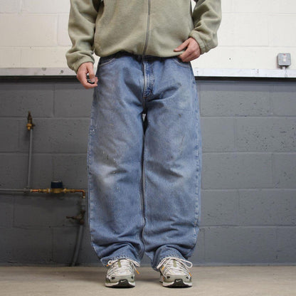 Y2K baggy Carhartt denim jeans blue Loose fleece lined skate style workwear pants