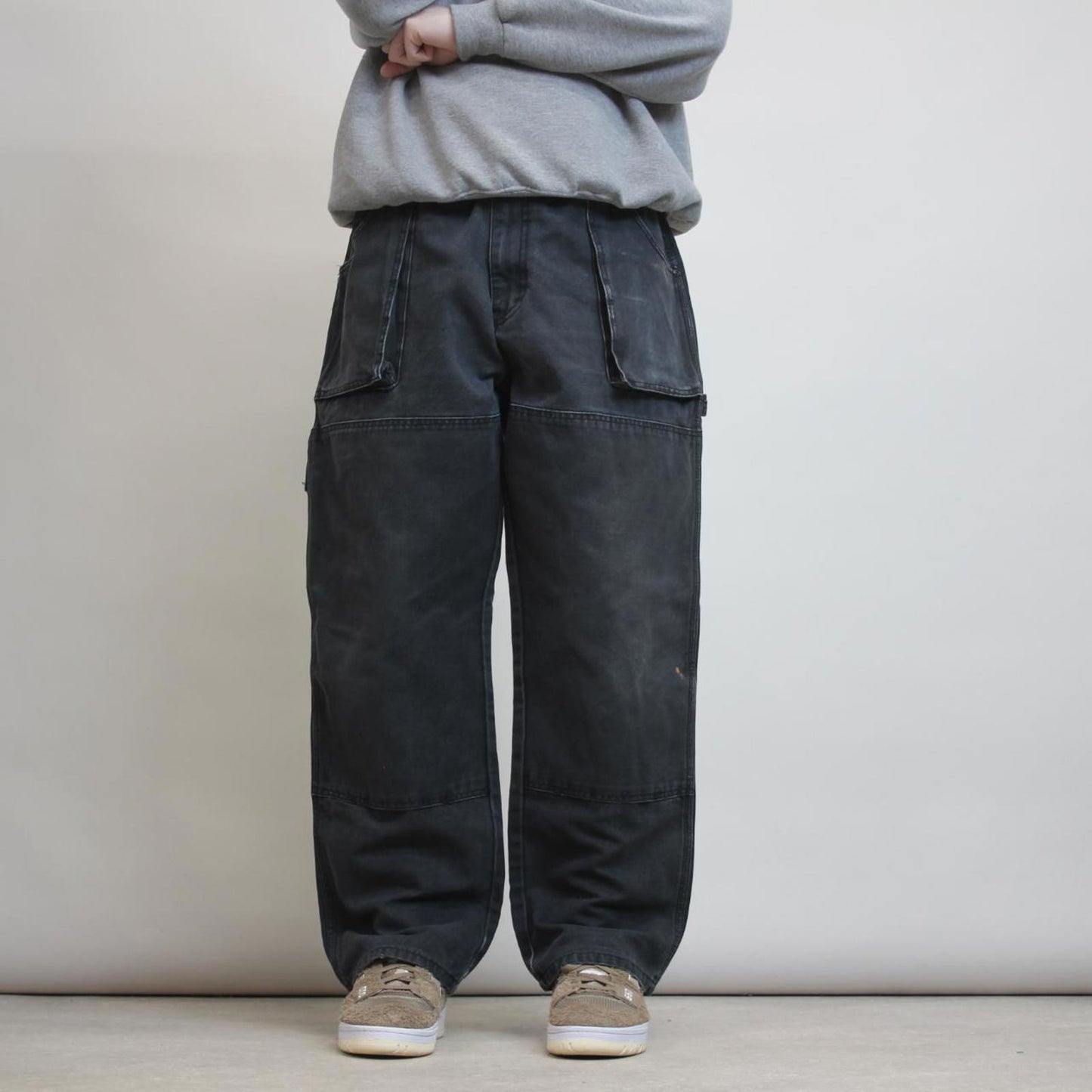 Black baggy Dickies carpenter jeans W38L29 double knee wide leg thick canvas 90s style cargos