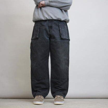 Black baggy Dickies carpenter jeans W38L29 double knee wide leg thick canvas 90s style cargos