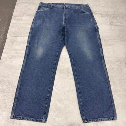 Blue Dickies carpenter jeans W40L30 Loose denim skater cargo trousers patch logo