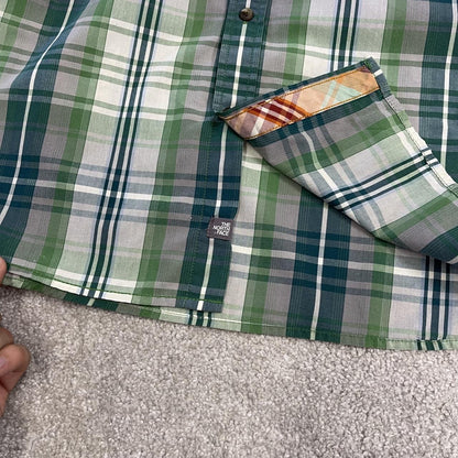North Face checkered short sleeve shirt green TNF festival surf style check shirt button down summer