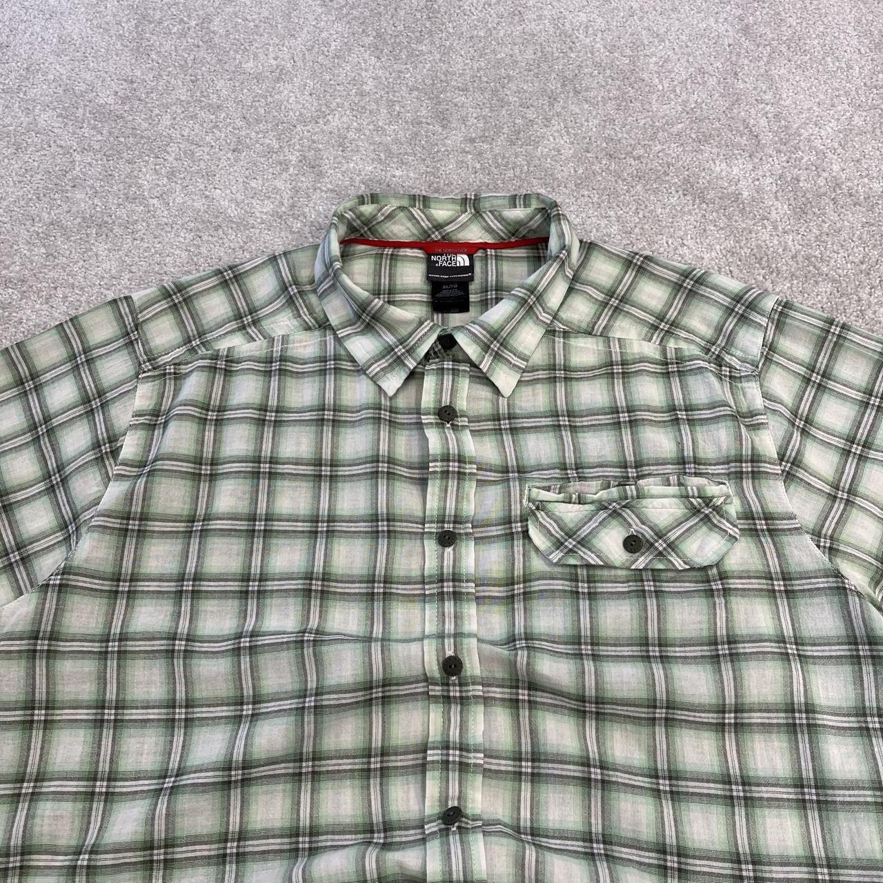 North Face checkered short sleeve shirt y2k green TNF surf style check shirt button summer