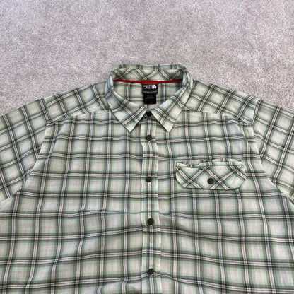 North Face checkered short sleeve shirt y2k green TNF surf style check shirt button summer