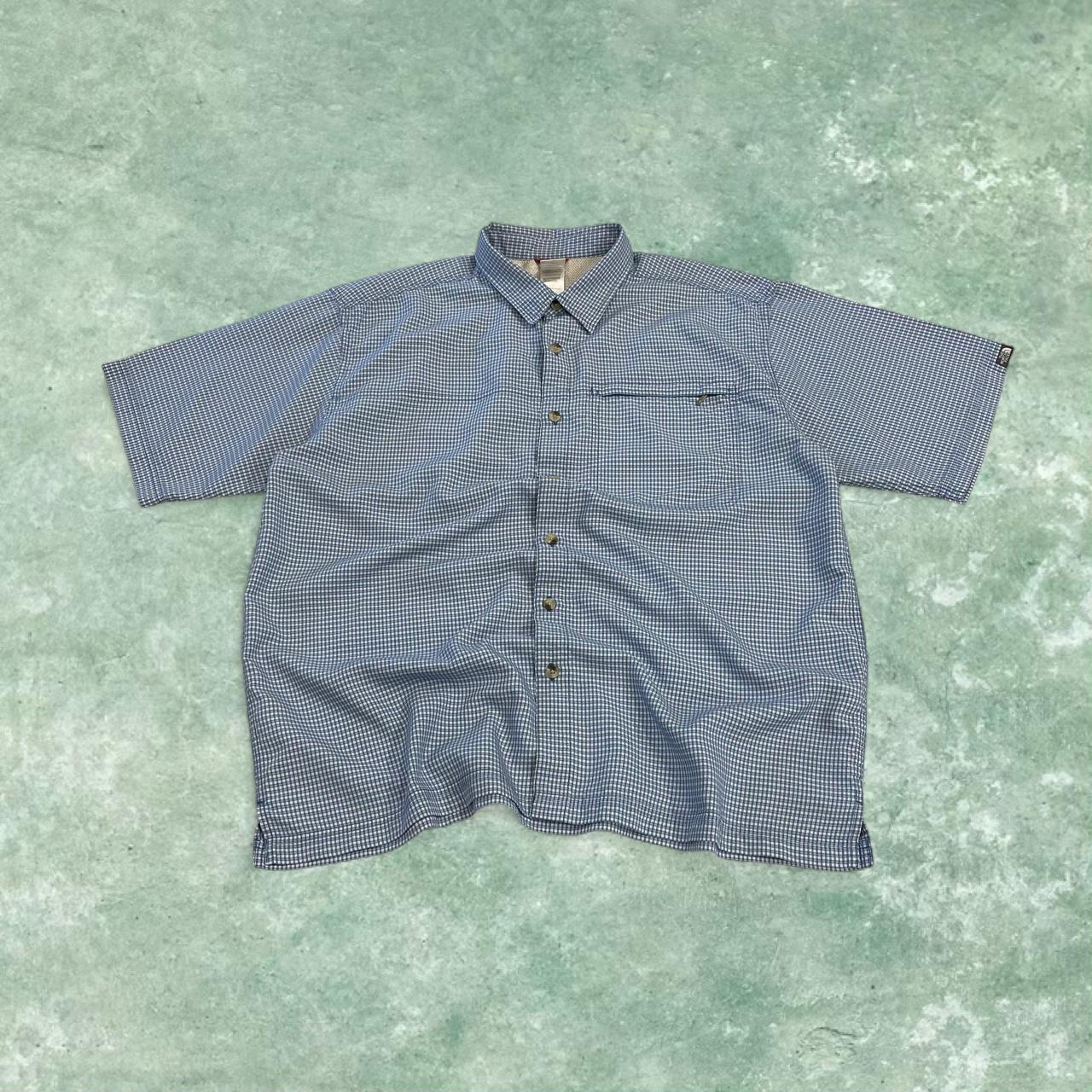 North Face boxy checkered short sleeve shirt y2k blue TNF technical surf style check button summer