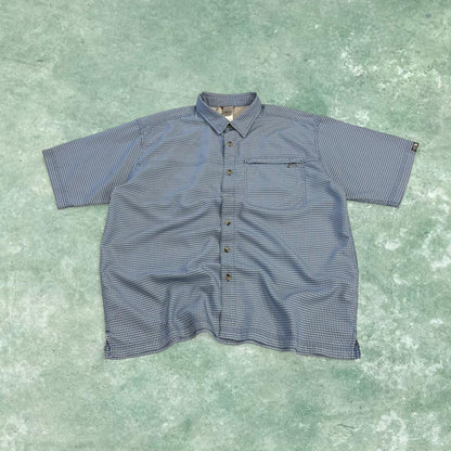 North Face boxy checkered short sleeve shirt y2k blue TNF technical surf style check button summer