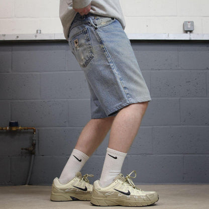 Carhartt denim shorts y2k faded blue Loose skater style work jorts