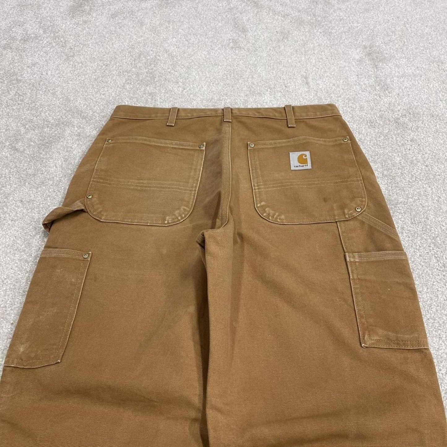 Carhartt double knee cargo jeans W32L30 work pants tan brown Loose fit baggy canvas workwear utility