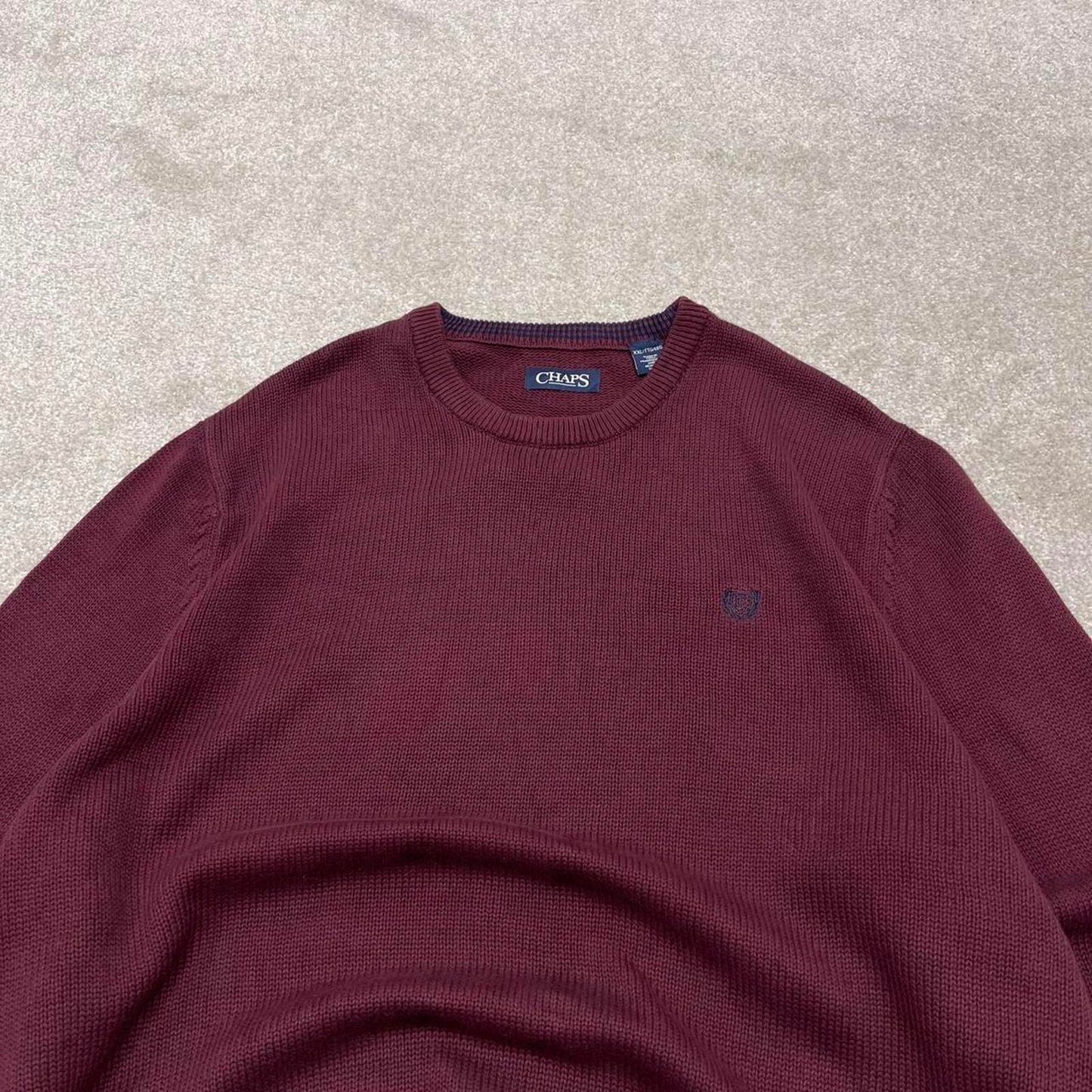 00s CHAPS knit sweater jumper XXL men's burgundy knitted pull over y2k 00s style