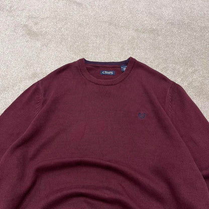 00s CHAPS knit sweater jumper XXL men's burgundy knitted pull over y2k 00s style