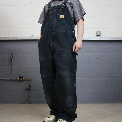 Vintage Carhartt dungarees faded black overalls Canvas bib & brace utility workwear