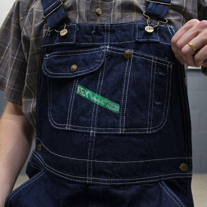 Vintage y2k denim dungarees loose leg blue Key workwear bib & brace overalls utility