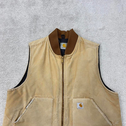 Tan vintage Carhartt Gilet XL canvas padded body warmer vest distressed