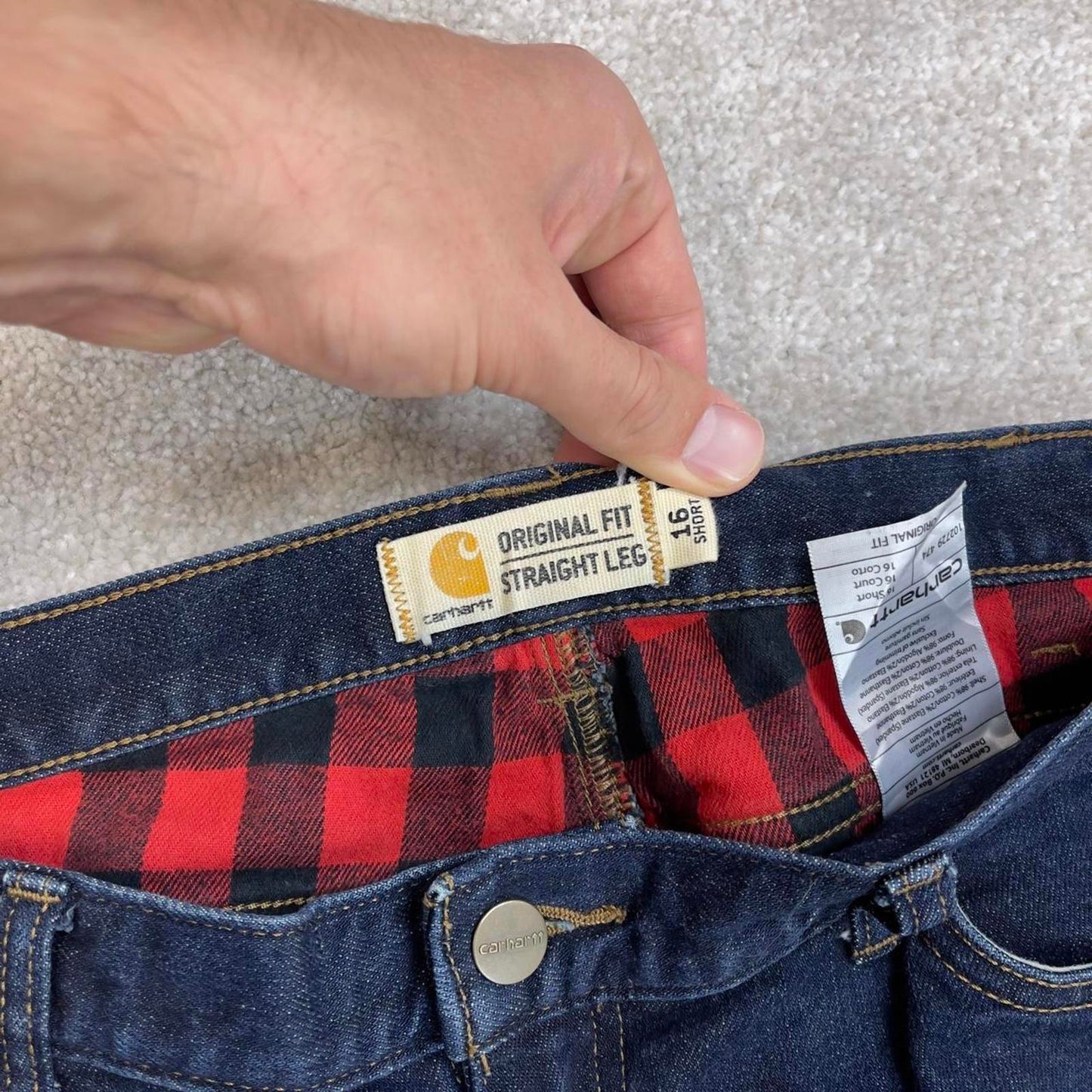 Blue Carhartt jeans size 16 W36L29.5 women's straight leg y2k 90s style flannel lined