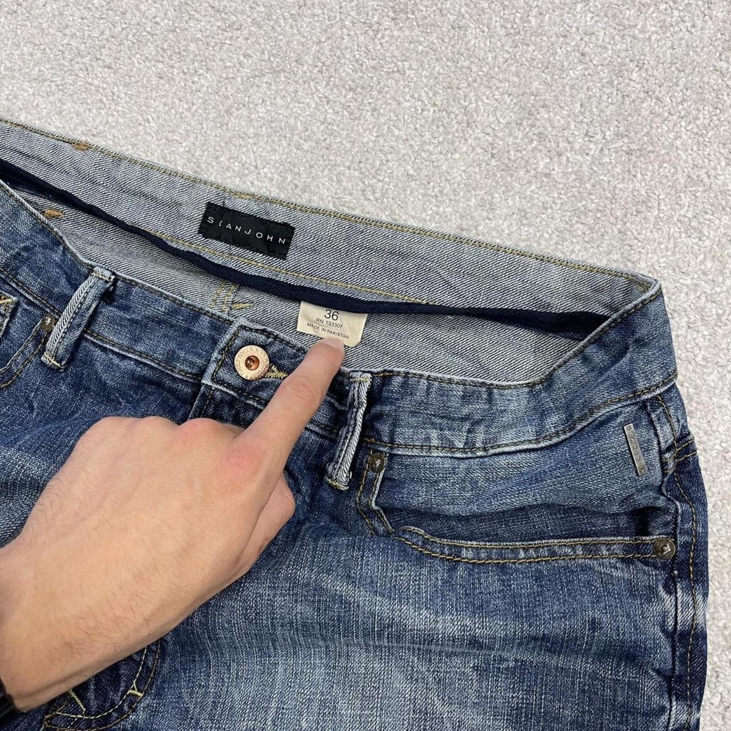 Y2K baggy embroidered shorts long blue Sean John skater style surf jorts