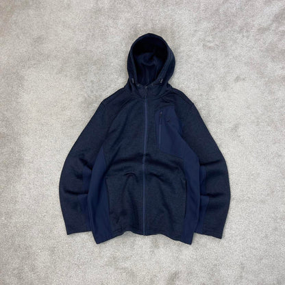 Navy Reebok technical fleece Large y2k style hooded full zip embroidered logo hoodie