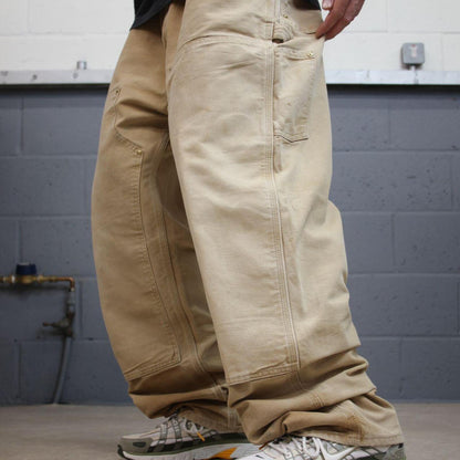 Double knee Carhartt baggy carpenter jeans Wide leg tan brown thick canvas skate cargo work pants
