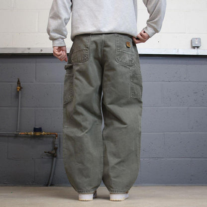 Y2K baggy Carhartt carpenter jeans green Loose wide leg canvas skate style workwear cargo pants