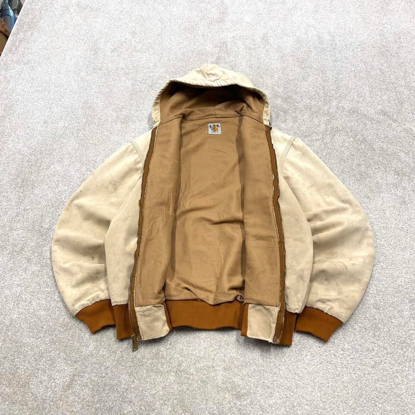 Vintage Carhartt jacket hooded active Medium Men's beige technical canvas 90s style skater bomber