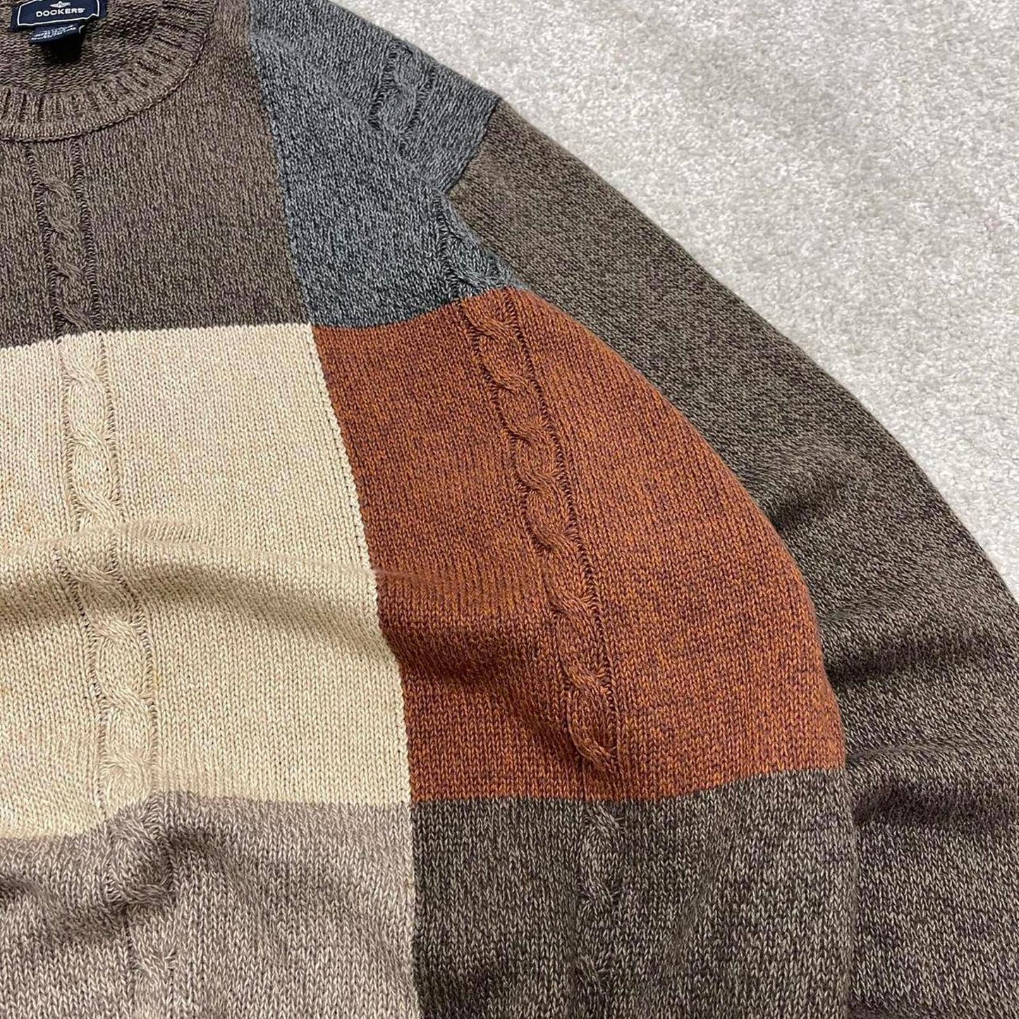 Dockers cable knit sweater jumper L men's brown knitted pull over y2k 00s style autumnal