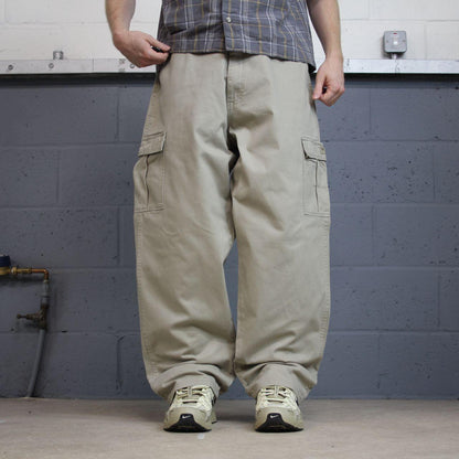 Baggy Wrangler cargo pants y2k beige Wide leg 2000s style skater work pants