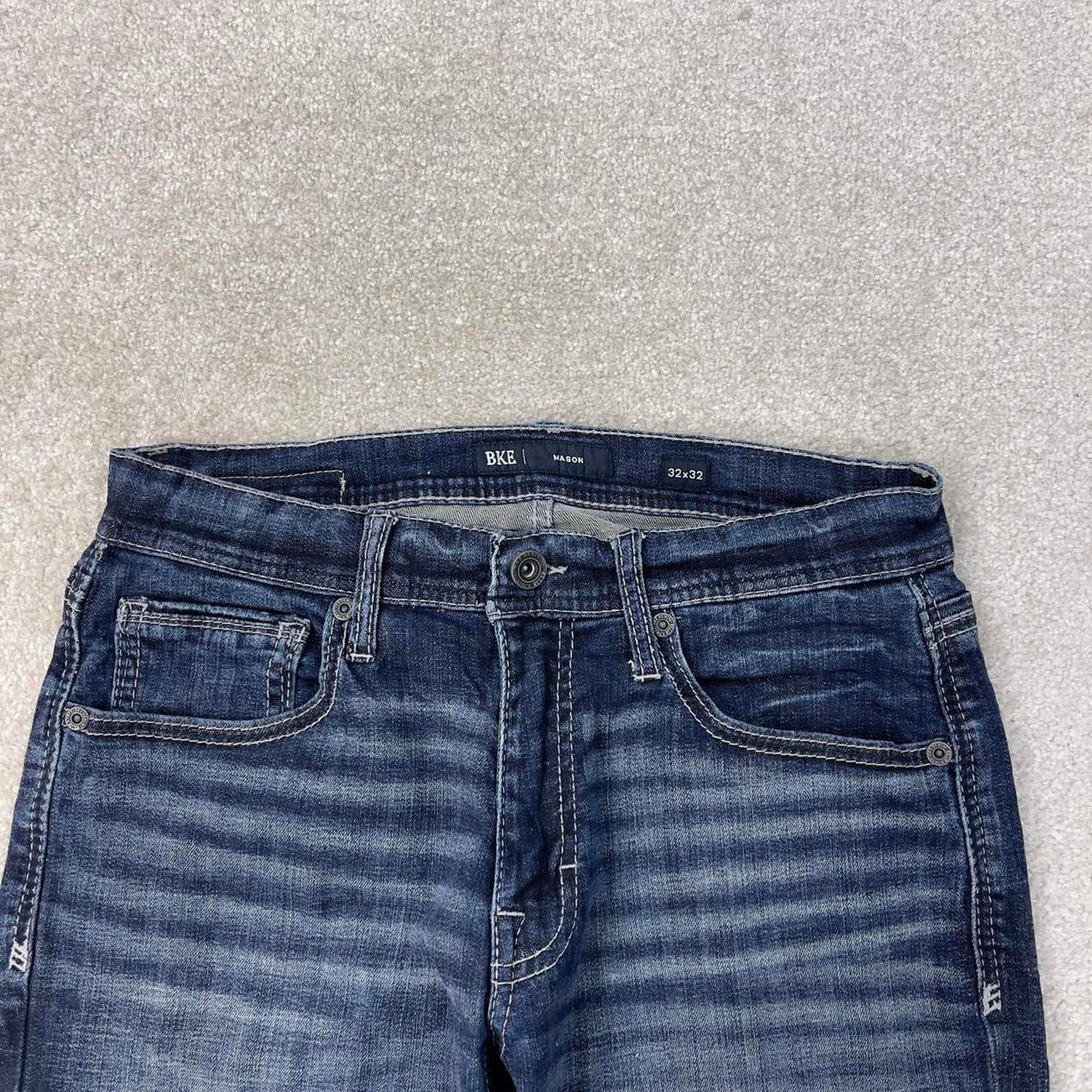 Blue BKE jeans W32L32 slim straight y2k 00s style jeans embroidered stitch detail