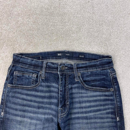Blue BKE jeans W32L32 slim straight y2k 00s style jeans embroidered stitch detail