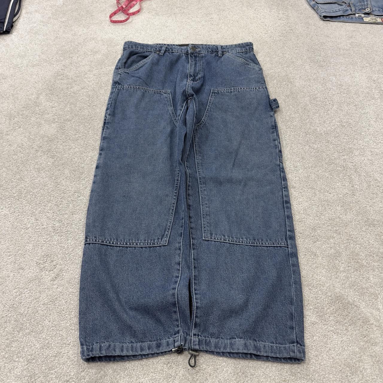 Baggy denim double knee carpenter jeans y2k W34L30 blue Loose thick denim skater cargo pants