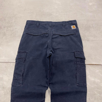 Navy Carhartt cargo pants W32L28 relaxed fit 90s 00s skater style cargos trousers utility workwear