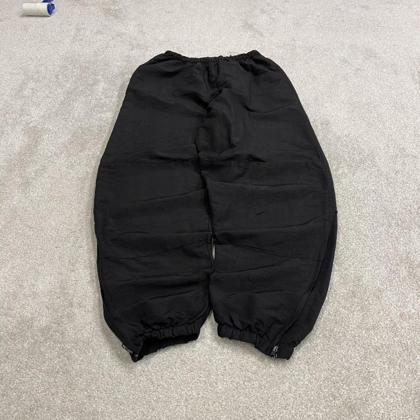 Vintage baggy tracksuit bottoms cuffed black Loose JWOD mesh lined double knee track pants