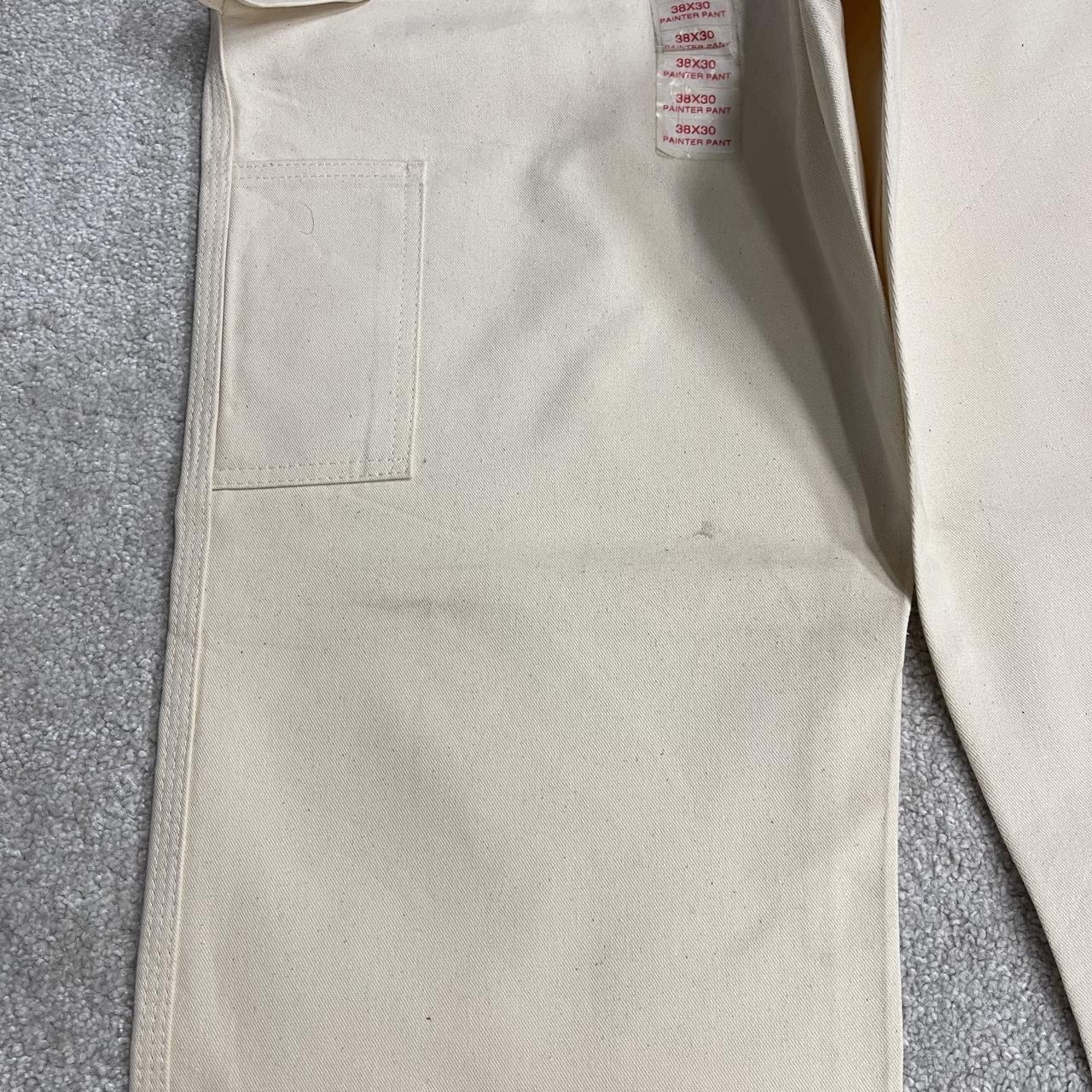 Vintage Dickies baggy carpenter work pants wide leg cream Firm canvas cargo jeans workwear