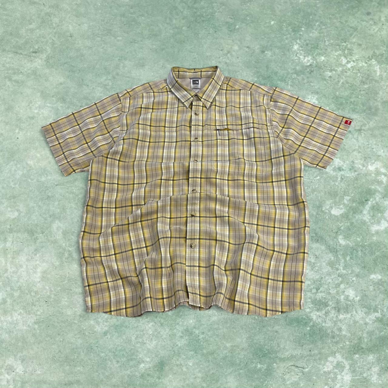 North Face checkered short sleeve shirt yellow TNF Festival style surf check shirt
